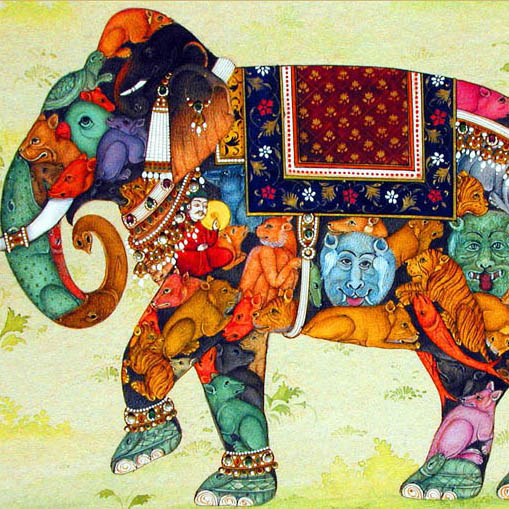 elephant drawing with multi-colors